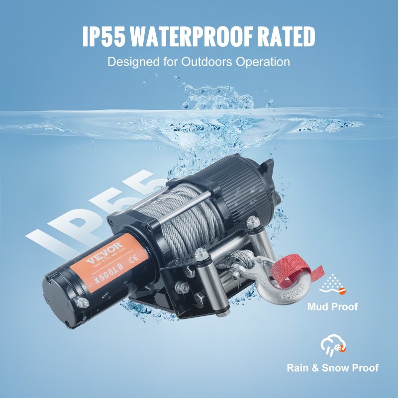 Sähkövinssi 12V 2041 kg vetokyky 19-säikeinen teräsvaijeri IP55 langaton ohjain