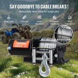 Sähkövinssi ATV ja UTV käyttöön 1361 kg teräsvaijeri IP55 12V johdollinen kauko-ohjain