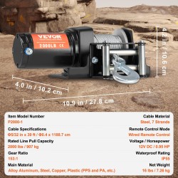 Sähkövinssi ATV ja UTV 907 kg 12V teräsvaijeri IP55 johdollinen kaukosäädin