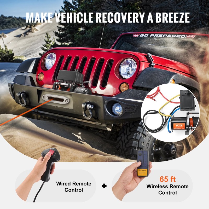 Sähkövinssi 2722 kg vetokyky 12V synteettinen köysi IP55 langaton kaukosäädin