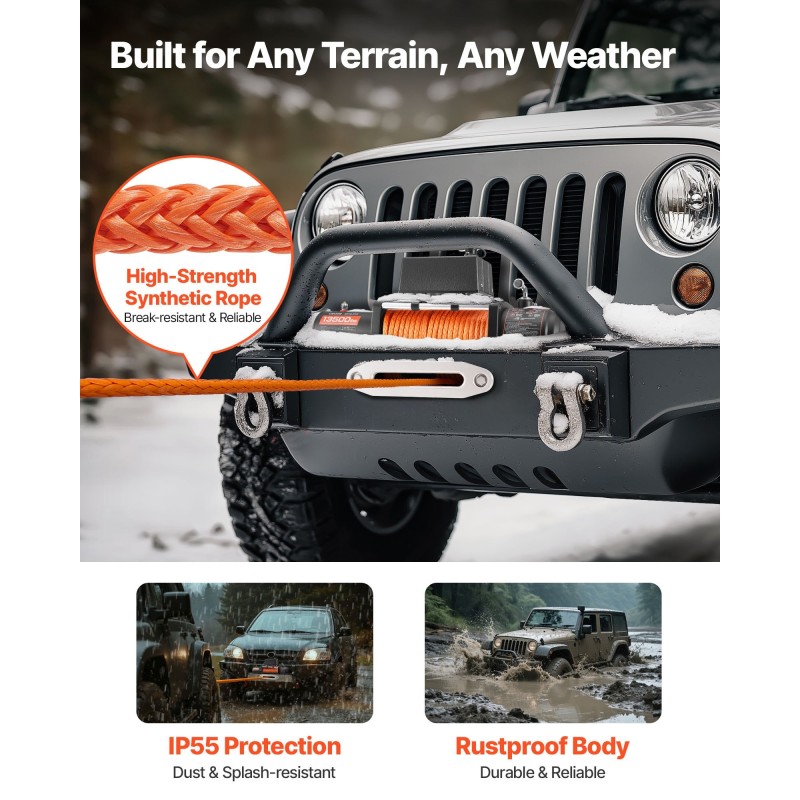 Sähkövinssi 12V 6123 kg synteettinen köysi IP55 langaton ja langallinen kaukosäädin maastoautoihin