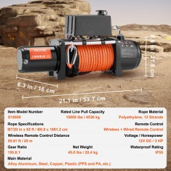 Sähkövinssi 4536 kg vetokyky 12V kuparimoottori synteettinen köysi IP55 maastoajoneuvoihin langaton kaukosäädin