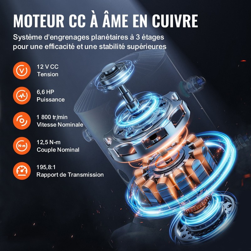 Sähkövinssi 12 V tasavirta 6,6 hv 6123 kg vetokyky teräsvaijerilla IP55 suojaus