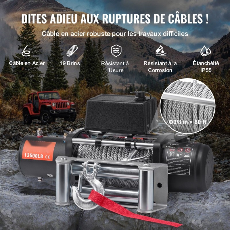 Sähkövinssi 12 V tasavirta 6,6 hv 6123 kg vetokyky teräsvaijerilla IP55 suojaus