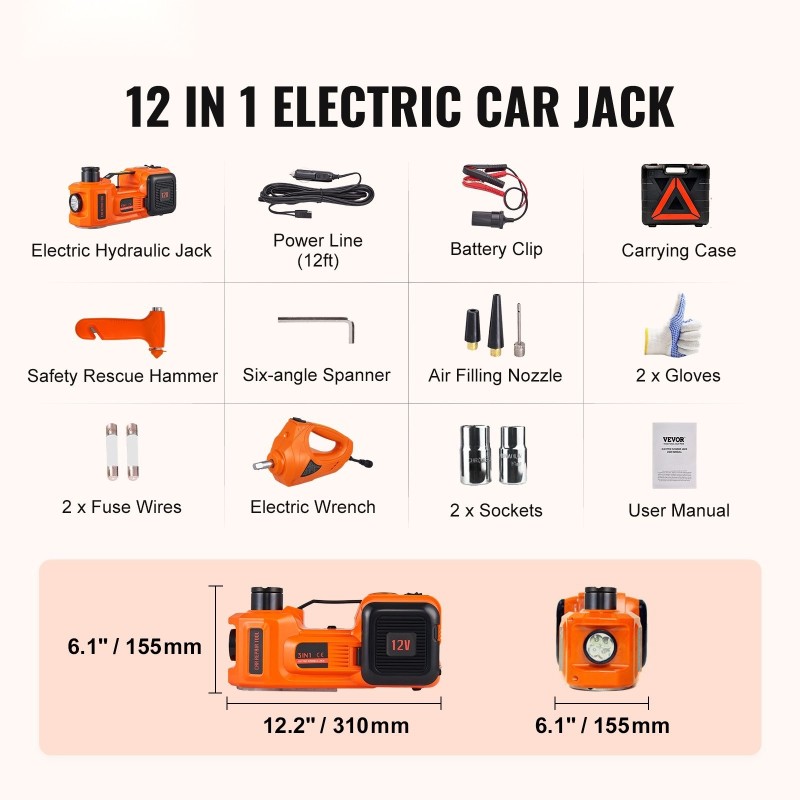 Sähköinen hydraulinen lattiatunkki 5 tonnia 12 V iskuväännin renkaiden täyttökompressori