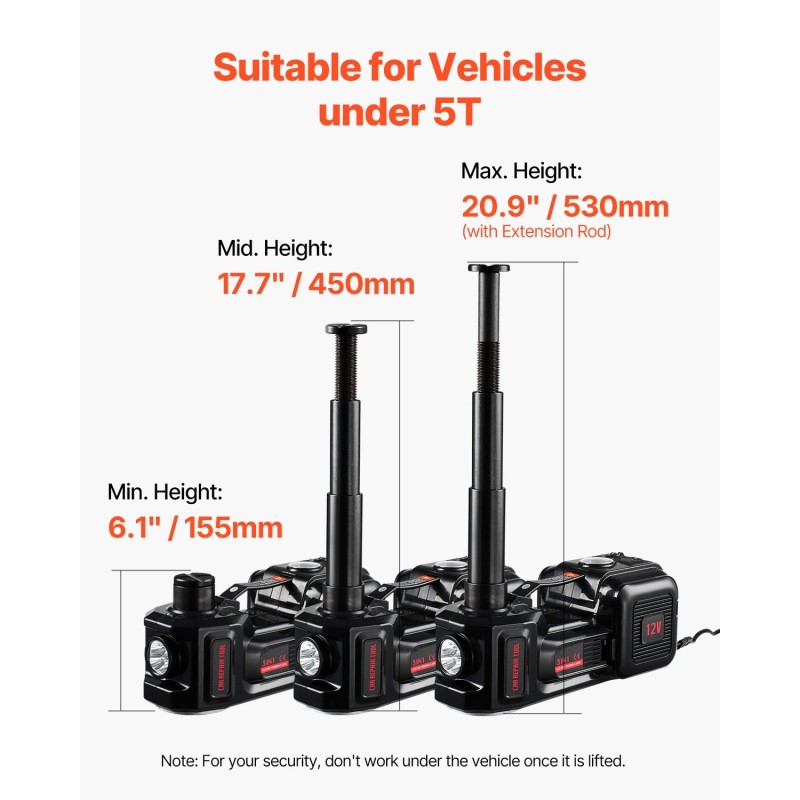 Sähköhydraulinen tunkki 5 tonnia 12 V sisäänrakennettu kompressori sähköinen iskumeisseli LED-valo