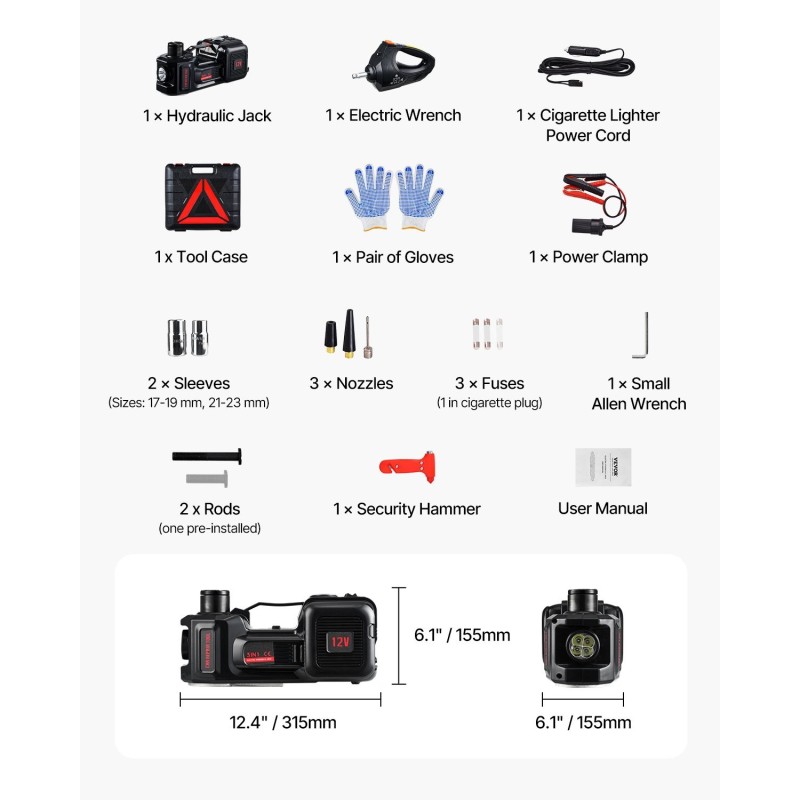 Sähköhydraulinen tunkki 5 tonnia 12 V sisäänrakennettu kompressori sähköinen iskumeisseli LED-valo
