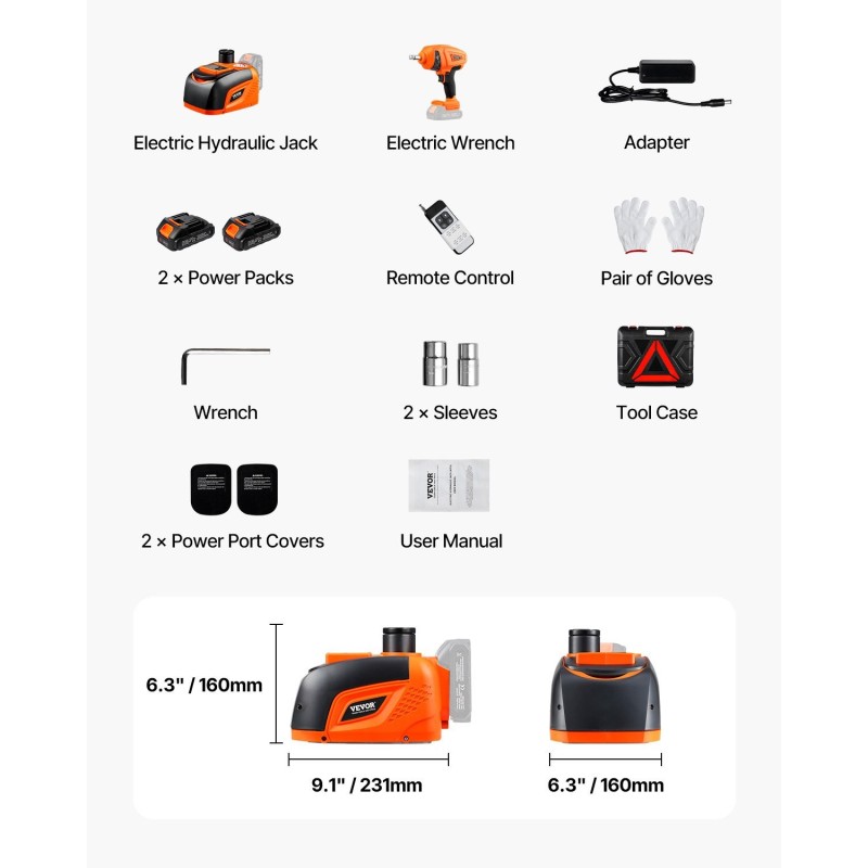 Sähköinen viiden tonnin saksitunkki ja mutterinväännin kirkkaalla LED-valolla työkalulaukulla kauko-ohjauksella