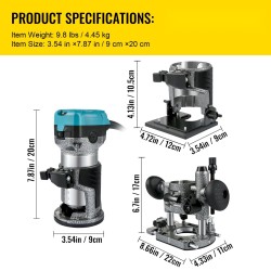 Puujyrsin 710W alumiiniseos kolmella pohjalla säädettävä kierrosluku