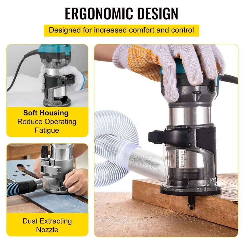 Puujyrsin alumiiniseosrunko 710W kiinteällä alustalla 3 istukkaa 13000–33000 r/min