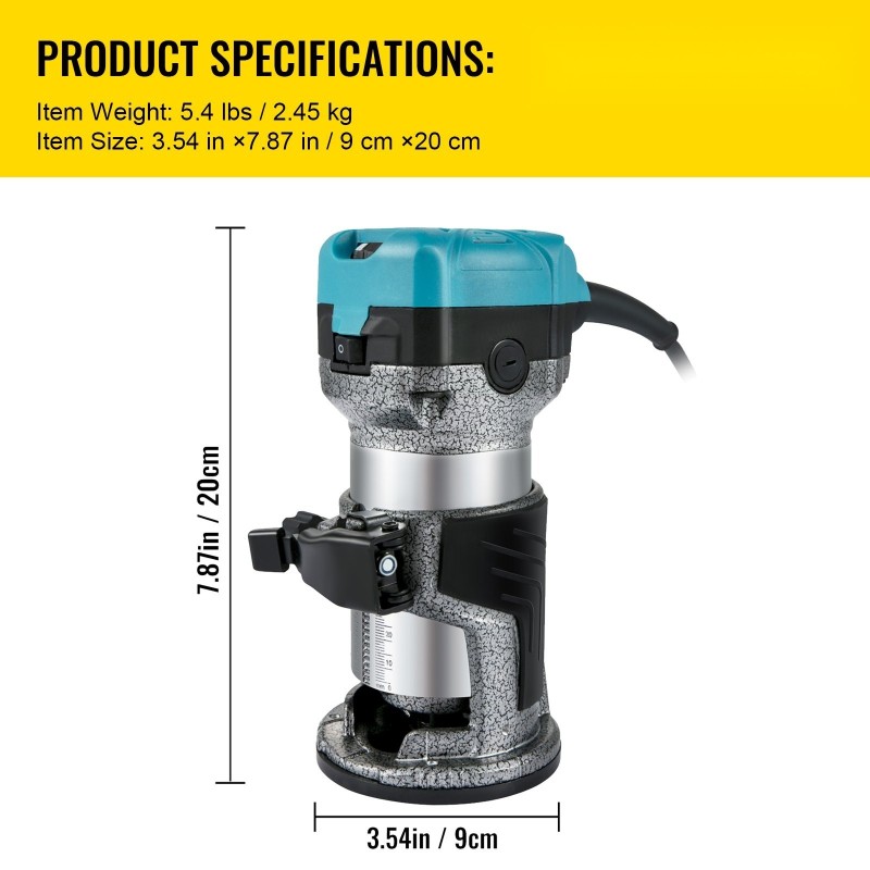 Puujyrsin alumiiniseosrunko 710W kiinteällä alustalla 3 istukkaa 13000–33000 r/min