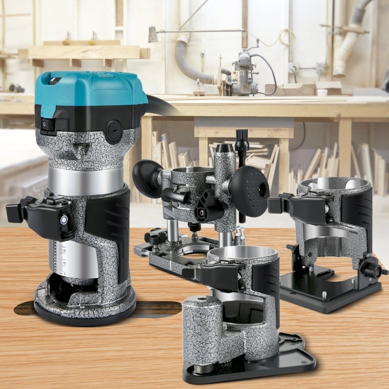 Puujyrsin alumiiniseosrunko 710 W neljällä pohjalla säädettävä nopeus