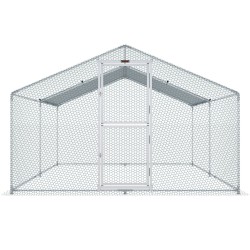 Metallinen kana-aita teräsrunko 400x300x200 cm harjakatto vesitiivis PE-suojapeite