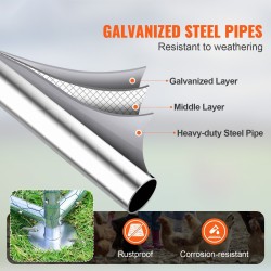 Metallinen käveltävä kanatarha sinkityistä teräsputkista PE-katoksella 3 x 7,83 x 1,99 m