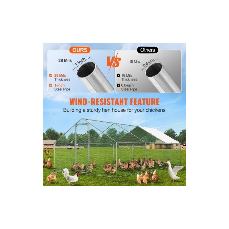 Metallinen käveltävä kanatarha 3x5,88x1,99 m galvanoidut teräsputket muovikatoksella turvalukolla