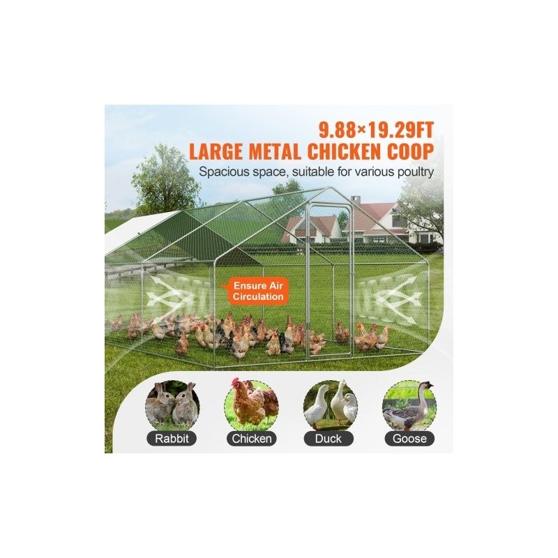 Metallinen käveltävä kanatarha 3x5,88x1,99 m galvanoidut teräsputket muovikatoksella turvalukolla