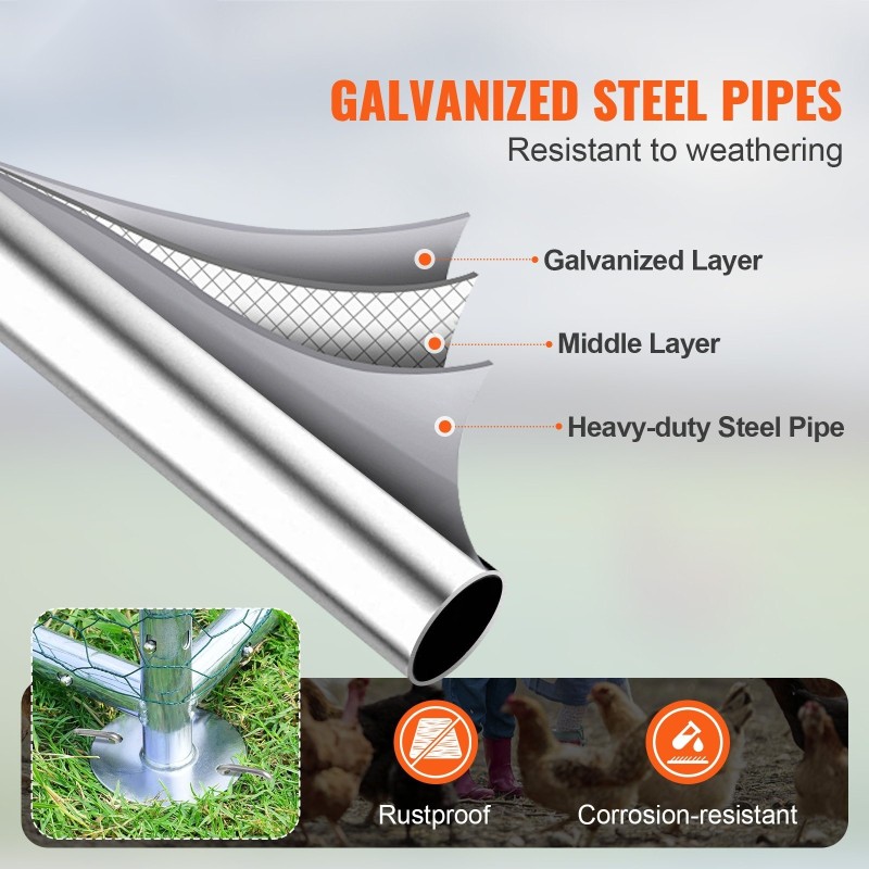 Metallinen käveltävä siipikarja-aita galvanoitu teräs 3x1,97x1,99 m PE-katoksella lukolla