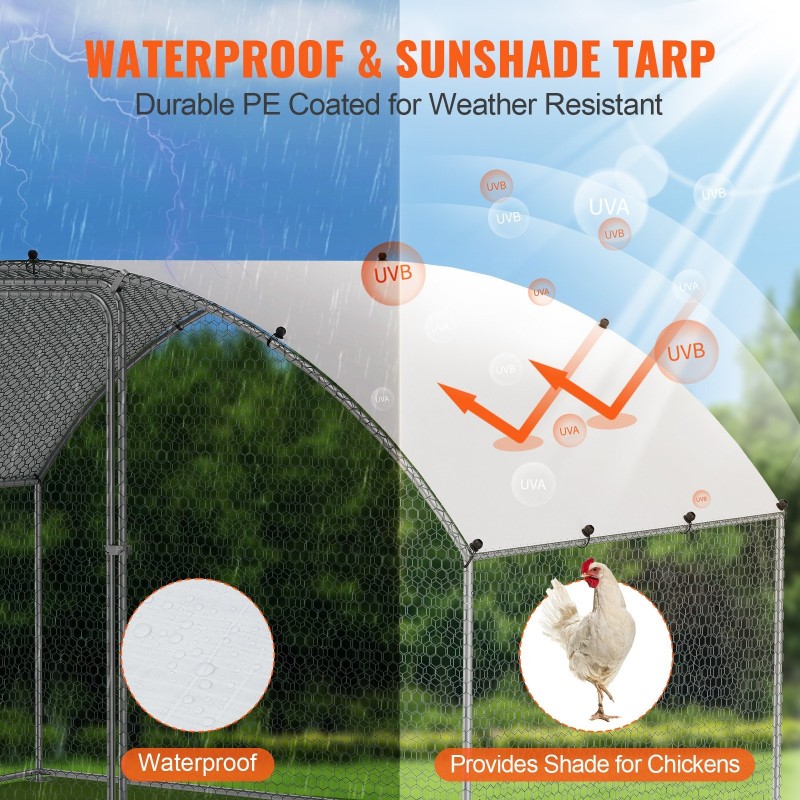 Metallinen käveltävä siipikarja-aita galvanoitu teräs 3x1,97x1,99 m PE-katoksella lukolla