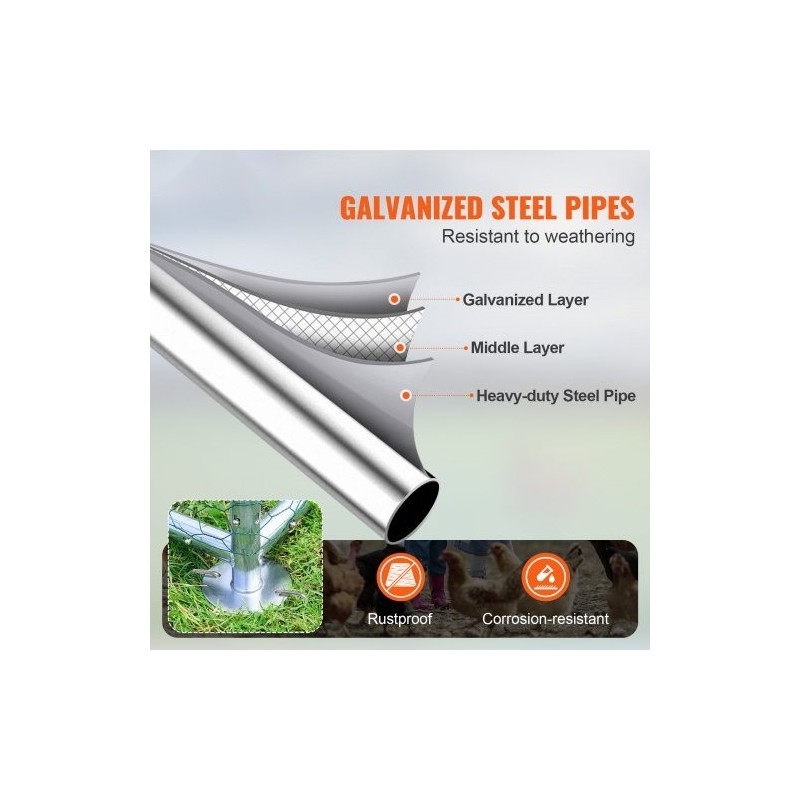 Metallinen käveltävä kanatarha 3x3,93x1,99 m galvanoidut teräsputket vedenpitävä PE-katos