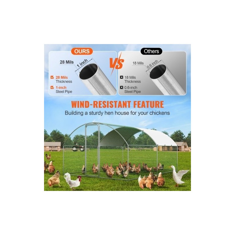 Metallinen käveltävä kanatarha 3x3,93x1,99 m galvanoidut teräsputket vedenpitävä PE-katos