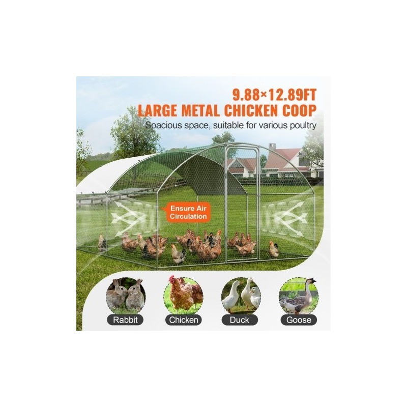 Metallinen käveltävä kanatarha 3x3,93x1,99 m galvanoidut teräsputket vedenpitävä PE-katos