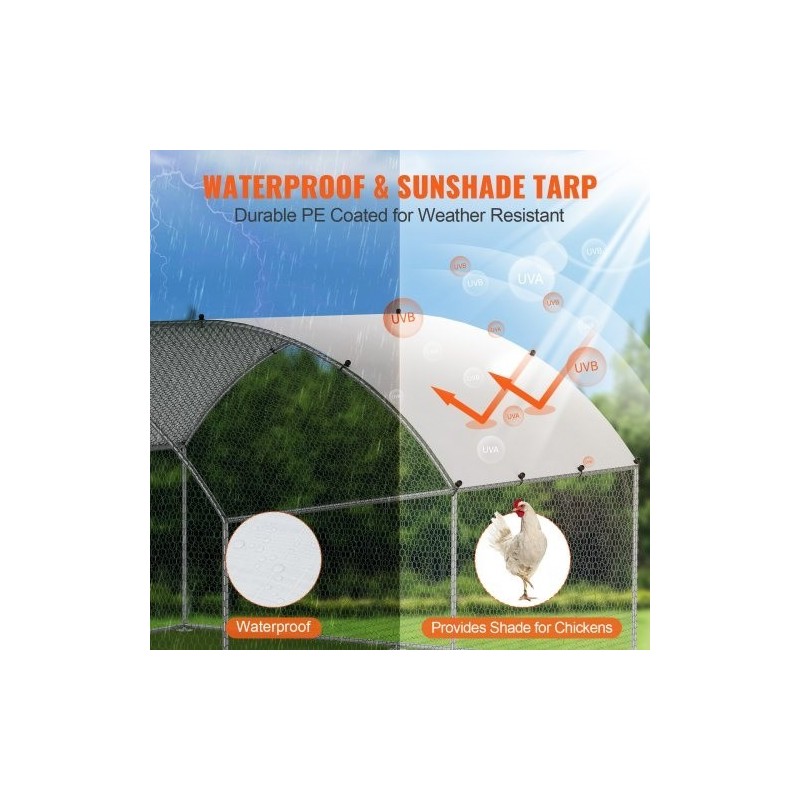 Metallinen käveltävä kanatarha 3x3,93x1,99 m galvanoidut teräsputket vedenpitävä PE-katos