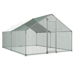 Metallinen käveltävä kanatarha galvanoiduista teräsputkista 3 x 6 x 2 m pressukatoksella