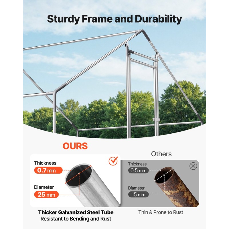 Metallinen käveltävä kanatarha galvanoiduista teräsputkista 3 x 6 x 2 m pressukatoksella