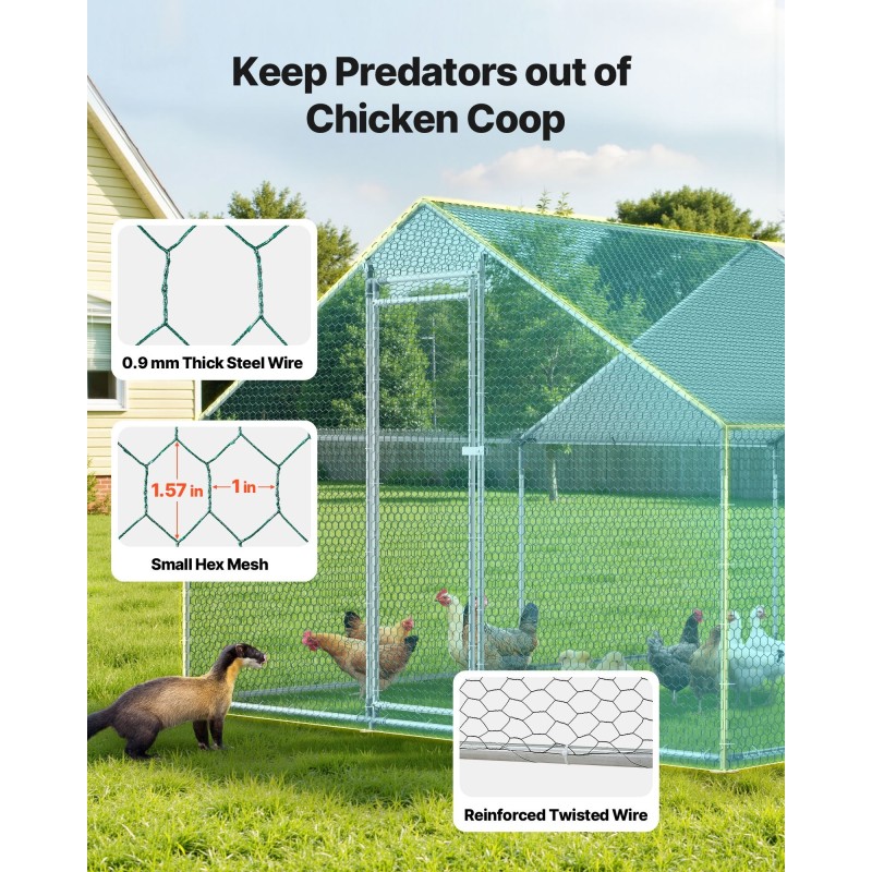 Metallinen käveltävä kanatarha galvanoiduista teräsputkista 3 x 6 x 2 m pressukatoksella