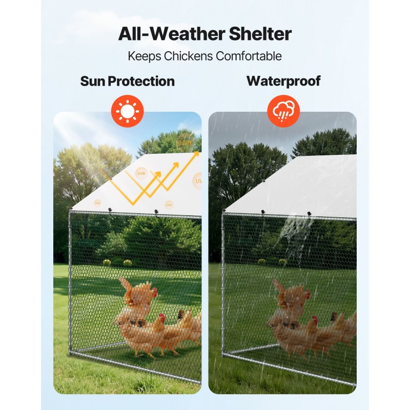 Metallinen käveltävä kanatarha galvanoiduista teräsputkista 3 x 6 x 2 m pressukatoksella