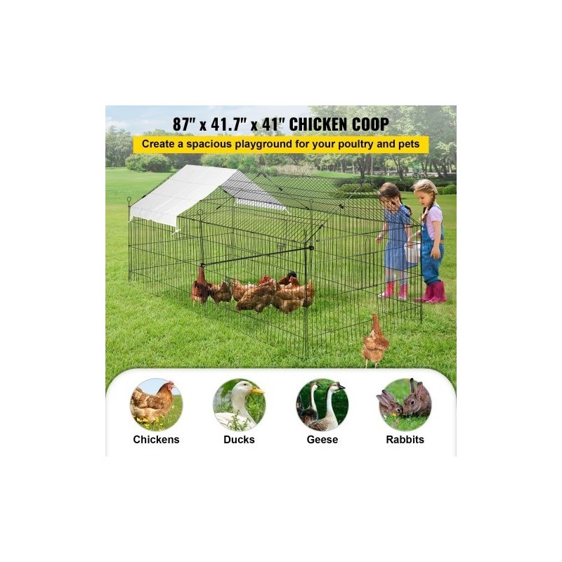 Metallinen kanahäkki 220 x 106 x 104 cm polyesteripeitteellä neljällä ovella