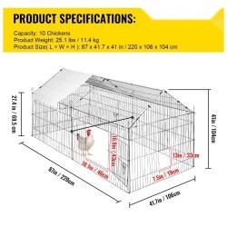 Metallinen kanahäkki 220 x 106 x 104 cm polyesteripeitteellä neljällä ovella