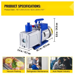 Kaksivaiheinen tyhjiöpumppu 10 CFM 1 hv alumiinirunkoinen ilmastointohuoltoon