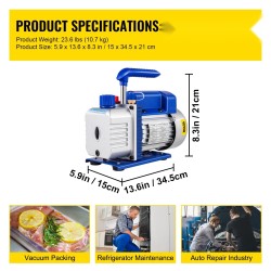 Tyhjiöpumppu kaksivaiheinen 1 hv 227–255 l/min alumiiniseosrunko 300 ml öljysäiliö