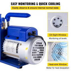 Kaksivaiheinen kylmäainevakuumipumppu 170 litraa minuutissa 0,5 hevosvoimaa alumiinirunko 250 millilitran öljytilavuus