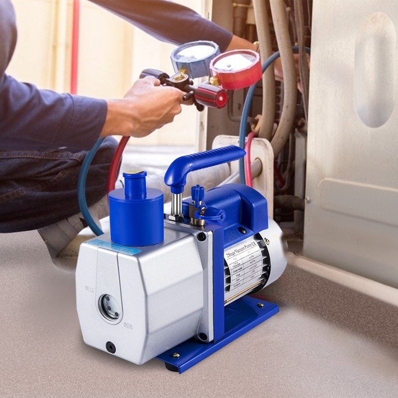 Kaksivaiheinen kylmäainevakuumipumppu 170 litraa minuutissa 0,5 hevosvoimaa alumiinirunko 250 millilitran öljytilavuus