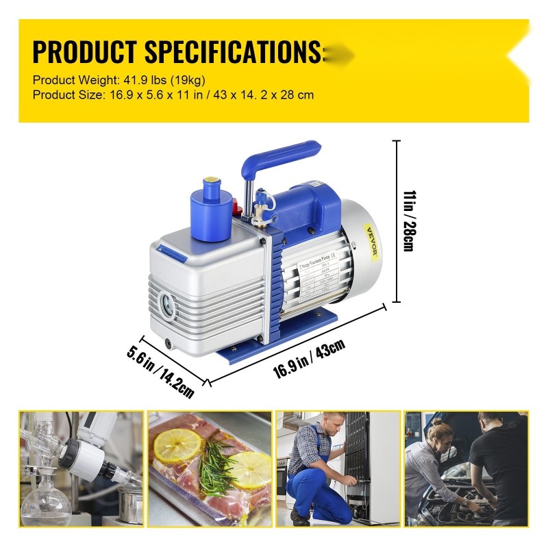 Tyhjiöpumppu 10 CFM 1 hv kaksivaiheinen roottorilapapumppu alumiinirunko 5 Pa