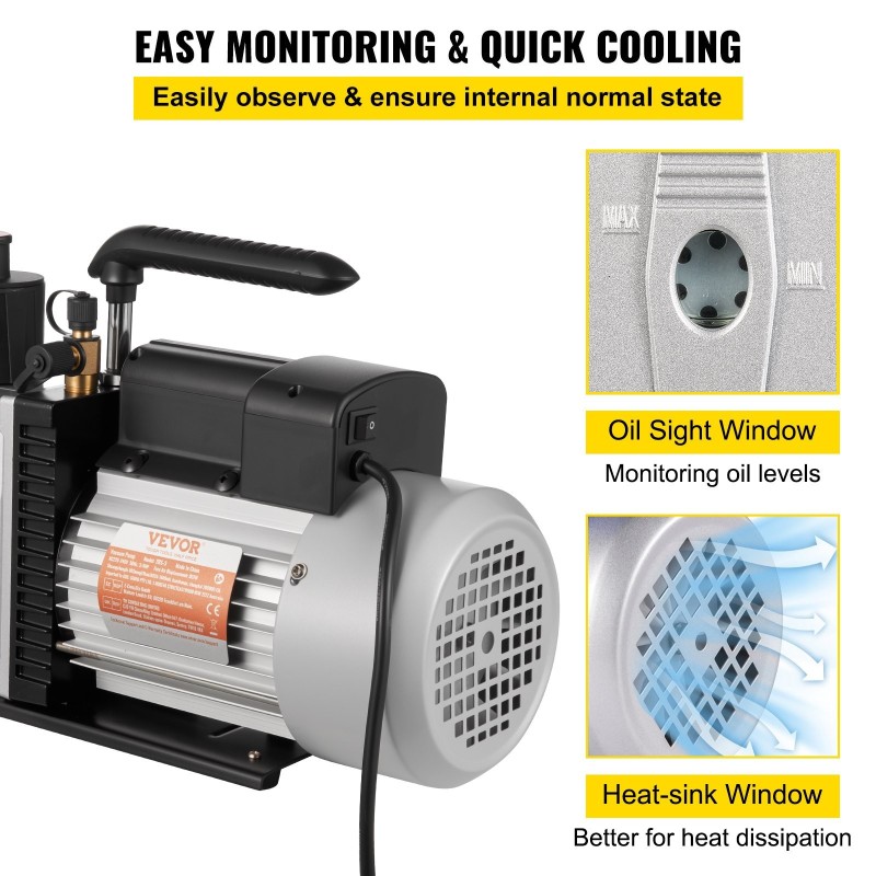 Kaksivaiheinen roottorityhjiöpumppu 483 l/min 0,75 hv valualumiinirunko 0,3 Pa