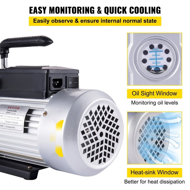 Tyhjiöpumppu yksivaiheinen 340 l/min 1 hv alumiinirunko 1/4 tuuman sisääntulo