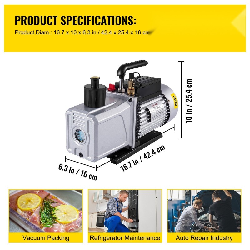 Tyhjiöpumppu yksivaiheinen 340 l/min 1 hv alumiinirunko 1/4 tuuman sisääntulo