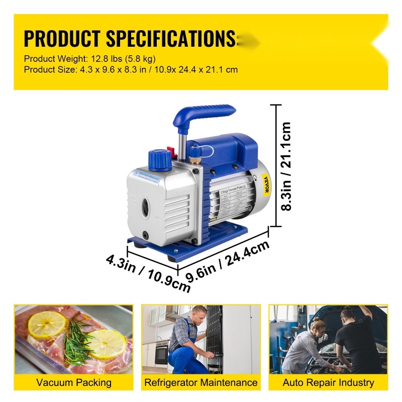 Yhden vaiheen tyhjiöpumppu 50 l/min 0,25 hv 220 V mittarisarja
