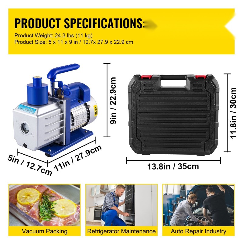 Yksivaiheinen alumiinirunkoinen kylmäaineiden tyhjiöpumppu kolmasosa hevosvoimasta kolmiventtiilinen manometrisarja