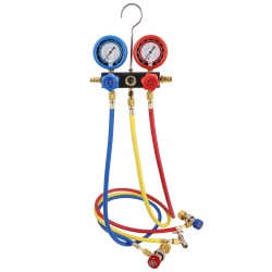 Yksivaiheinen roottorityhjiöpumppu ja manometrisarja 1 5 hv kolmivärisillä letkuilla R134a R1234yf