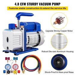 Tyhjiöpumppu ja mittarisarja 4,8 CFM alumiinirunko 1/3 hevosvoimaa 5 Pa lopputyhjiö ilmastointihuoltoon