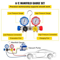 Tyhjiöpumppu ja mittarisarja 4,8 CFM alumiinirunko 1/3 hevosvoimaa 5 Pa lopputyhjiö ilmastointihuoltoon