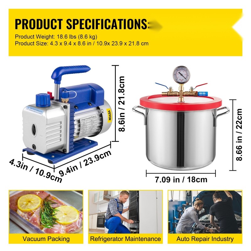 Tyhjiöpumppusarja 5,7 l ruostumaton teräskammio yksivaiheinen kuparimoottori alumiinirunko