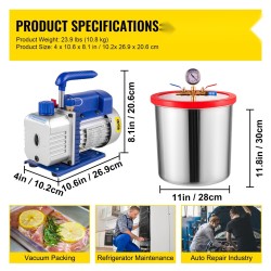 Tyhjiökammio ja yksivaiheinen tyhjiöpumppu 19 litraa ruostumatonta terästä 28 litraa minuutissa