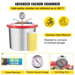 Tyhjiöpumppu 4CFM 1/3HP ja 2 gallonan ruostumaton degassauskammio