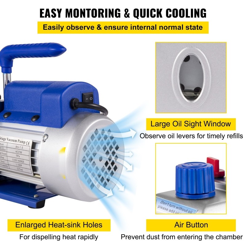 Tyhjiöpumppu 4CFM 1/3HP ja 2 gallonan ruostumaton degassauskammio