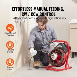 Sähkökäyttöinen viemärinavauskone 75 jalan puolituuman terässydinkaapelilla 2–4 tuuman putkille